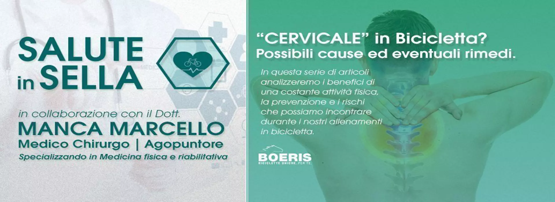 Copertina dell'articolo Cervicale in bicicletta? possibili cause ed eventuali rimedi di Boeris Bikes torino in collaborazione con Manca marcello medico chirurgo e Agopuntore specializzando in medicina fisica e riabilitativa con l'immagine di un ragazzo che si tocca la schiena