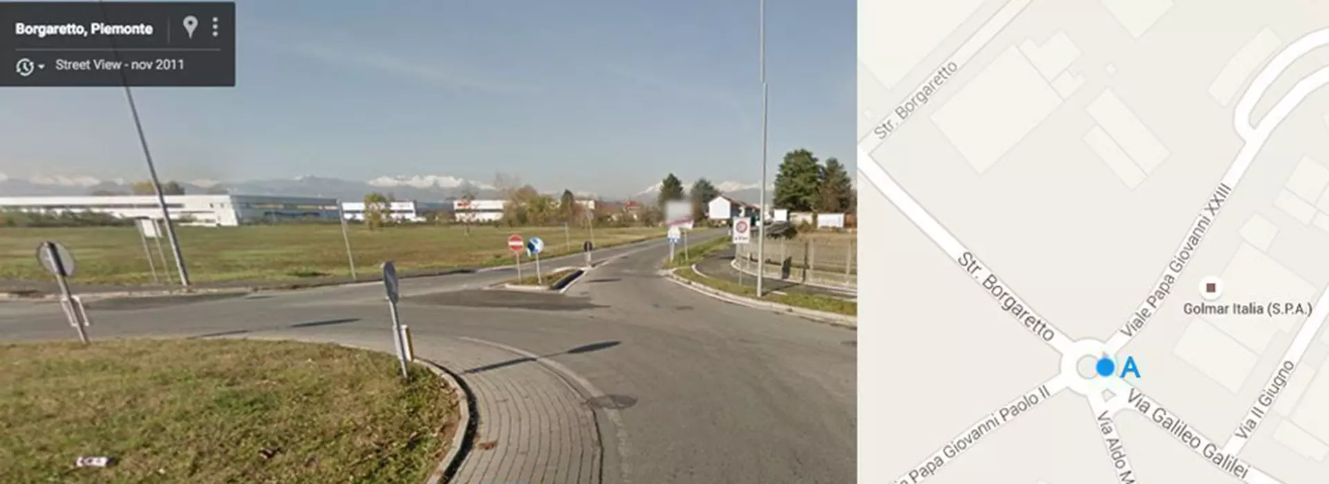 Screenshot di Google maps del Tratto Borgaretto ( strada Borgaretto) – Beinasco ( strada Orbassano – Provinciale 6 ) con segnalato il punto A della via fluviale del Sangone Fiume 