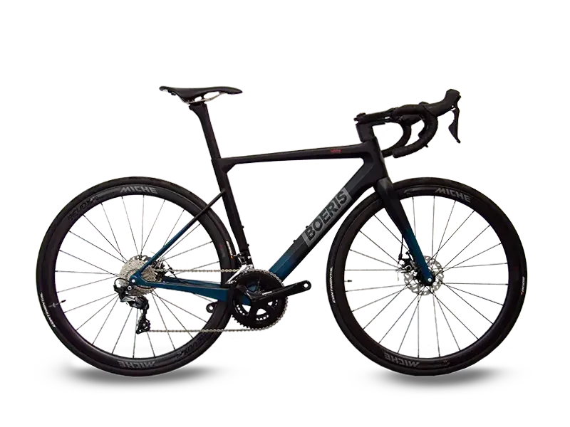 Bici da strada Carbonio nera e blu di Boeris Bikes Torino