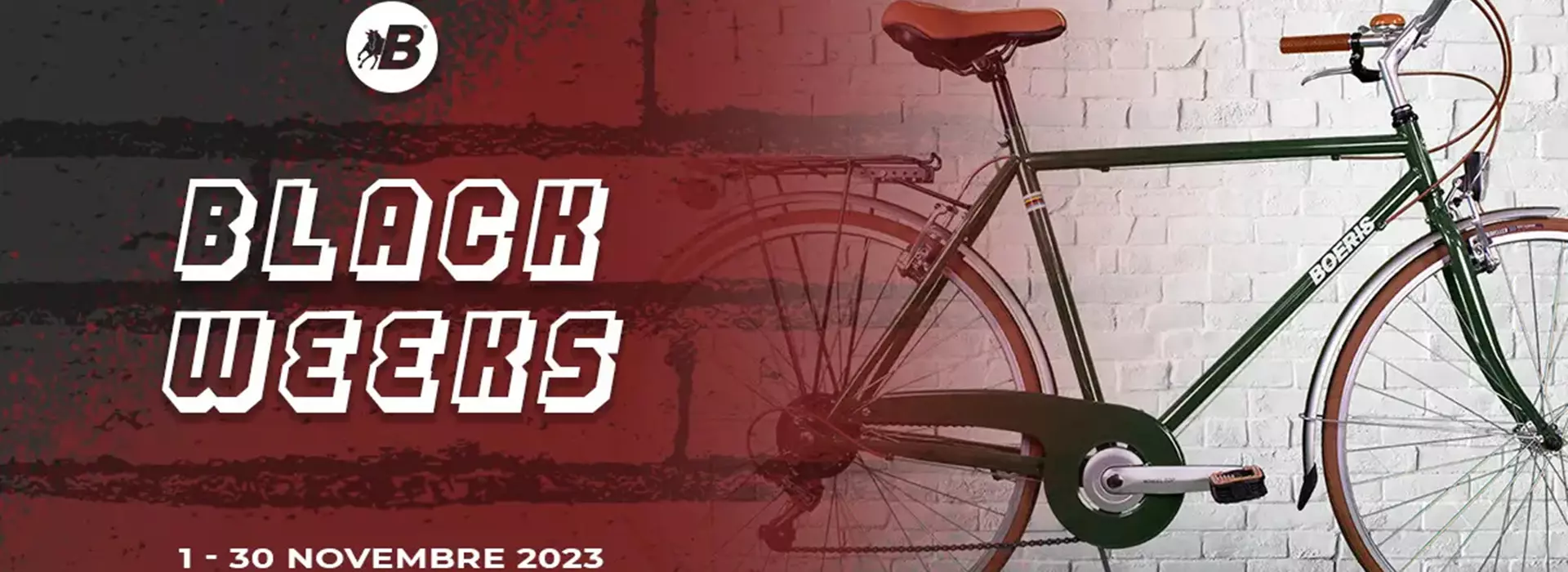 Copertina eventi Black Weeks Boeris Bikes torino dal 1 al 30 novembre 2023 con una city bike retrò verde Boeris Bikes Torino
