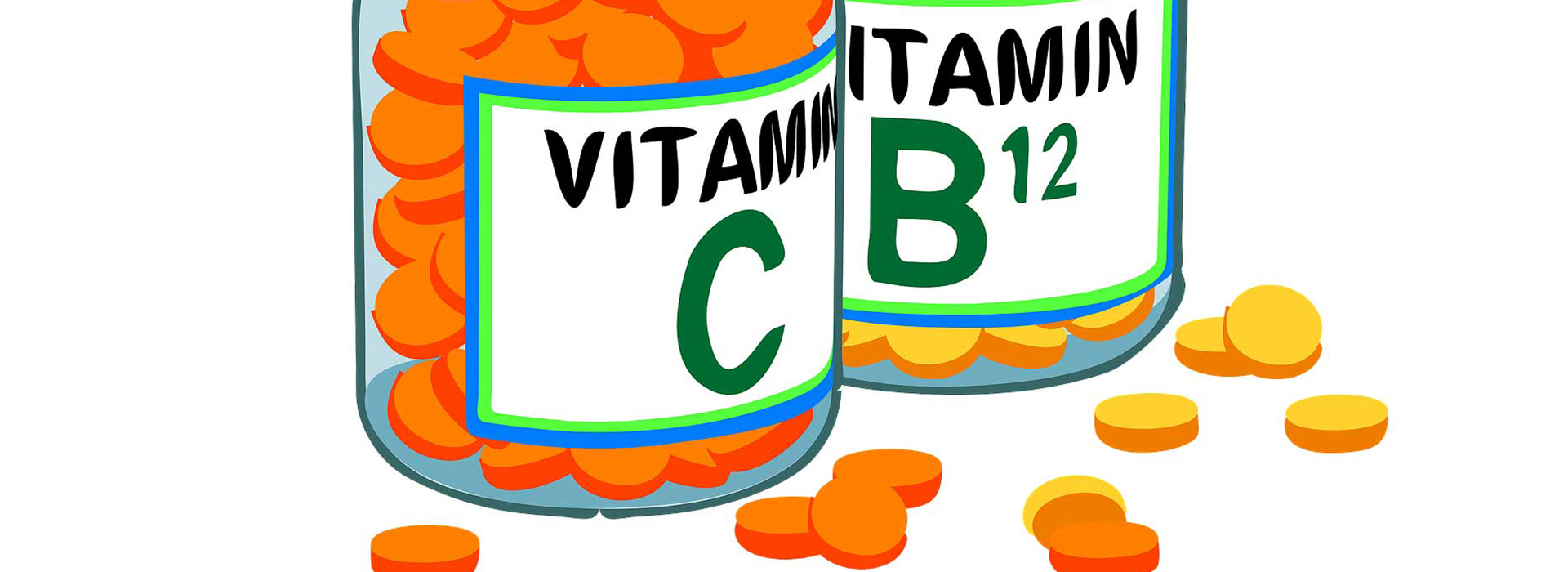 Disegni di due flaconi di vitamine Vitamina C e Vitamina B12