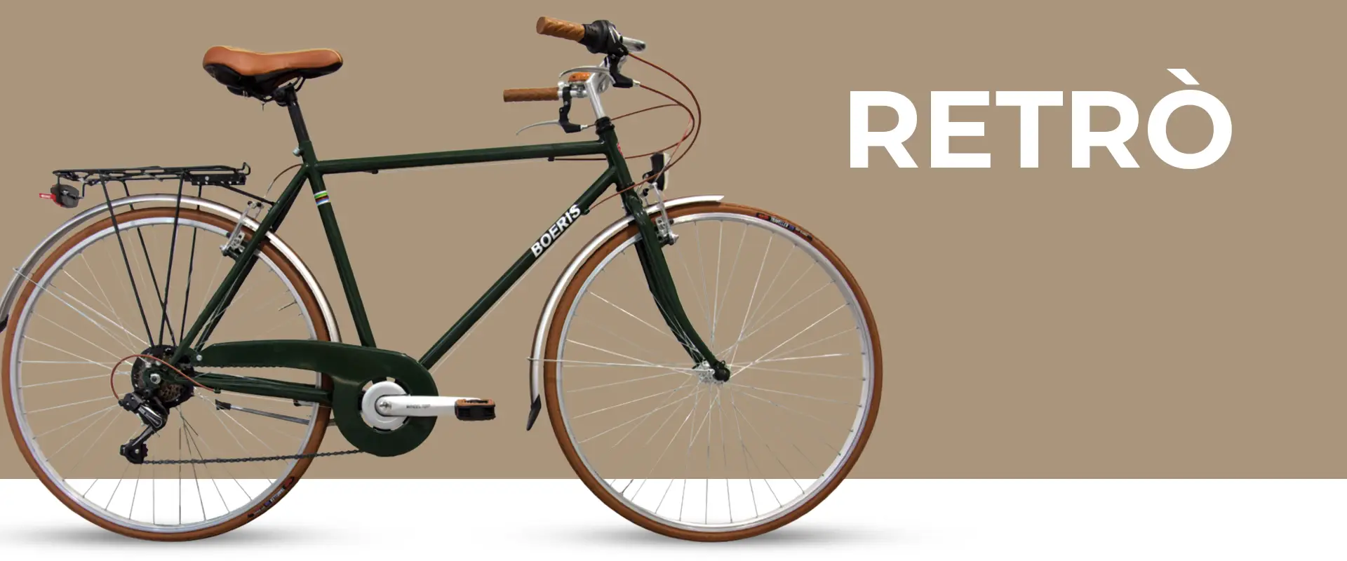 City Bike Retrò colore Verde Boeris Bikes Torino con sfondo beige