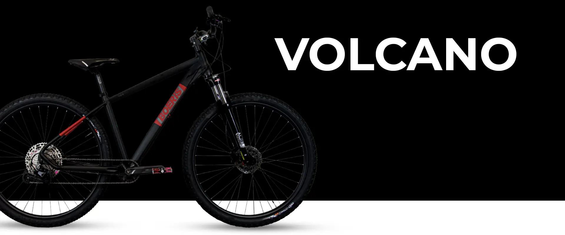 MTB volcano colore nero rosso Boeris Bikes Torino con sfondo nero
