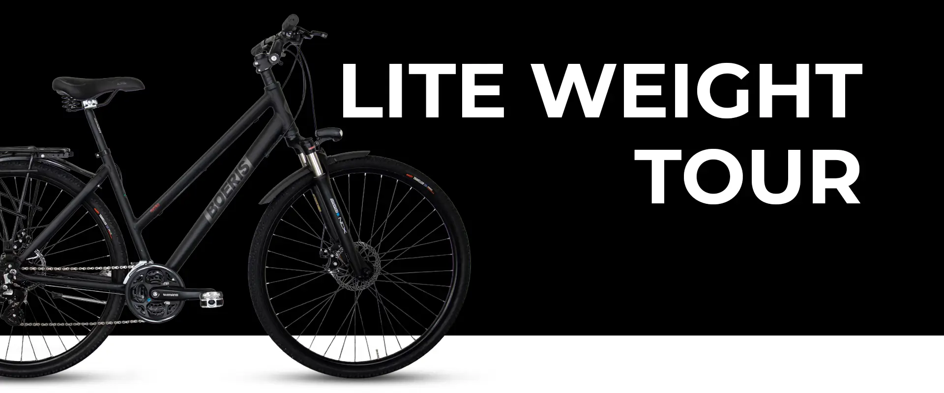 Trekking Bike Lite Weight Tour colore nero Boeris Bikes Torino con sfondo nero