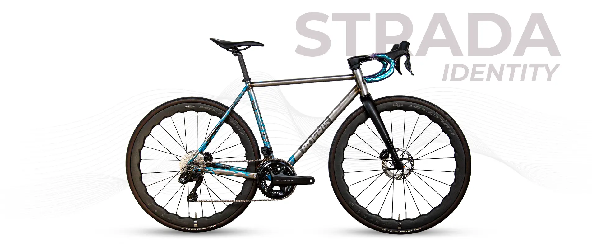 Bici da strada Identity Boeris Bikes Torino Colore blu e nero sofndo Bianco