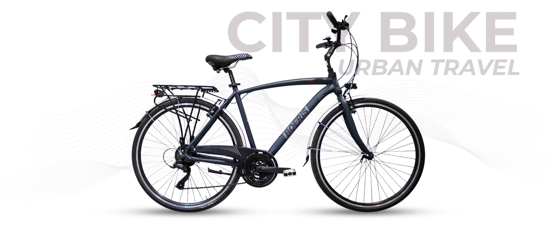 City Bike Urban Travel colore Nero Boeris Bikes Torino con sfondo bianco